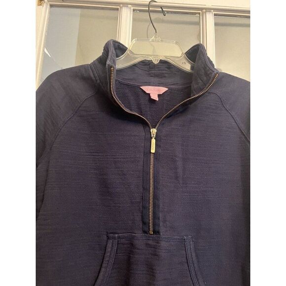 Lilly Pulitzer 1/4 Gold Zip Pullover Size Small Long Sleeve Pocket Blue.     P - Picture 6 of 6